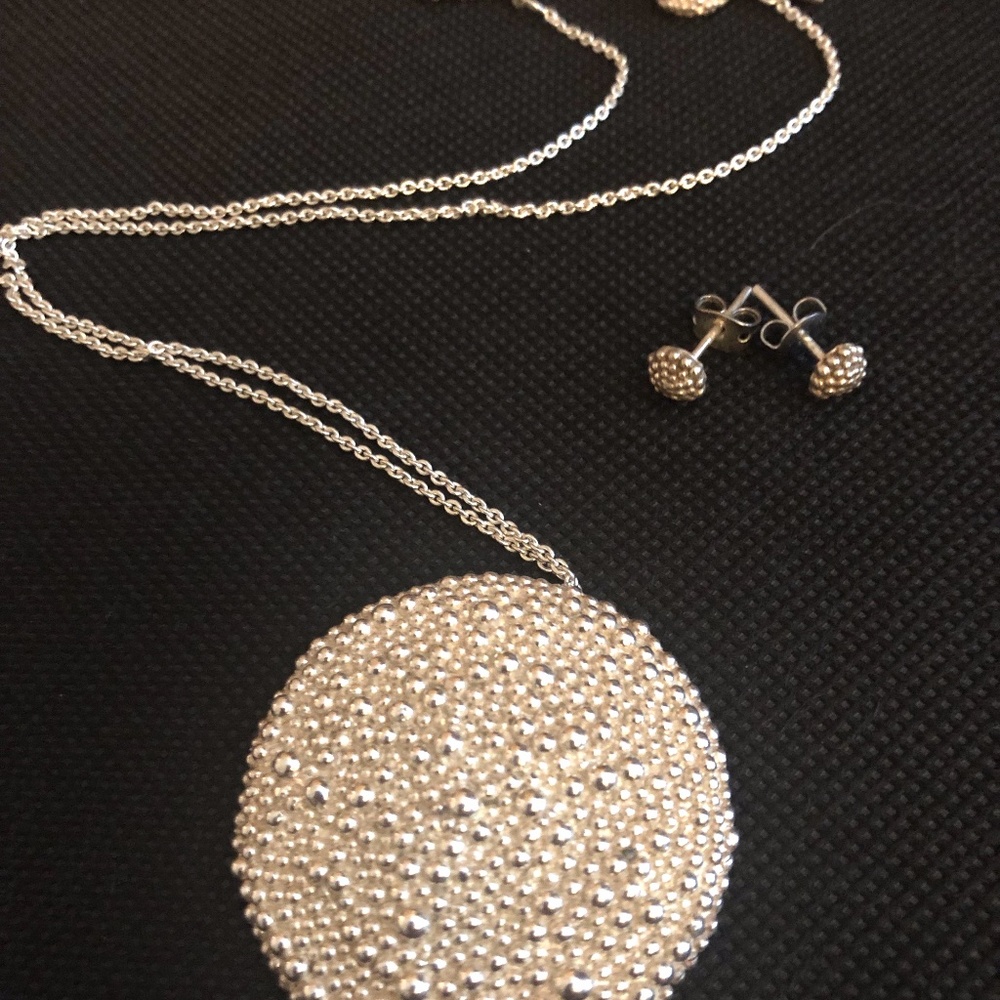 Textured Sterling Silver Medallion Necklace and Earrings Set